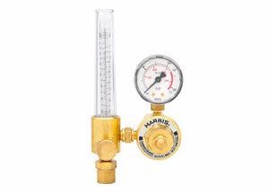 Harris 3100578 - 601-CD-320 Compensated Flowmeter Regulator for welding with vertical flowmeter, pressure gauge, white background.