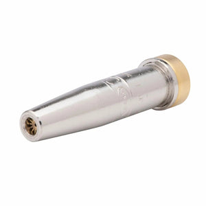 Harris 6290-000VVC Machine Cutting Tip (1501330) for welding, silver with brass end, for high-speed propane cutting, on white.