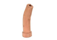 A Harris cutting torch specialty gouging tip, crafted from copper with a slightly bent shape, multiple small holes at the tip, and a threaded base, isolated on a white background.