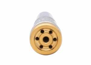 Close-up of ammo cartridge base with circular marks from Harris 6290-2NFF cutting tip, gold primer, on white – WeldingMart tool detail.