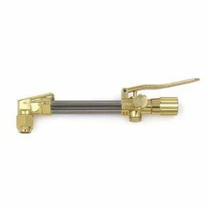 Brass welding torch handle with control valves, silver body, fits Harris 73-3 Cutting Attachment. Ideal tool for heavy-duty cutting.