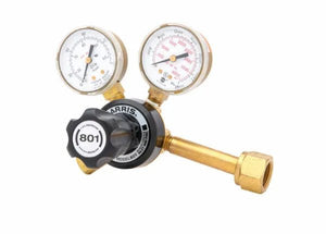 Harris 801-CD60-320 Single Stage Welding Flowgauge Regulator with dual gauges, black knob, gas cylinder connector by WeldingMart.