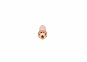 Harris 8090-3 machine cutting tip nozzle, beige and pink plastic, welding equipment accessory on white background.