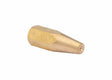The Harris Model 8490-6N Separable Brazing Tip - 1602110 is a small, gold-toned cylindrical nozzle with a tapered tip and central opening. Made from brass barstock, it features engraved markings on its wide end and is shown against a plain white background.