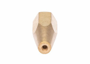 Close-up of the Harris Model 8490-8N Separable Brazing Tip (1602130): a small brass nozzle with a hexagonal shape, central hole, and smooth reflective finish—ideal for alternate fuel brazing applications.