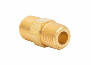 Harris 957-R brass nipple-outlet, hex center, threaded ends for Ironferno welding torch or powder cutting torch connection.