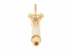 Harris Model 98-3TFR-32 Machine Cutting Torch 5.5" Barrel, welding equipment with color-coded valves, front view, white background.