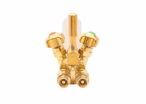 Harris 1101445 98-6TAER-32 machine cutting torch, 18" barrel, red and green control valves, welding equipment on white background.