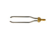 Harris Model 9866S Twin Tip 3/16 X 6 welding tool with brass connector, two prongs, for brazing, on white background.