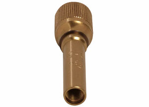 A brass valve core remover tool with a knurled grip and a threaded opening, designed for removing or installing valve cores in tire valves—ideal for use in welding, brazing, and heating applications with all fuel gases.