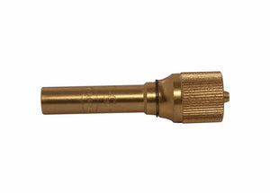 A brass valve core remover tool with a cylindrical shaft and a textured, knurled grip on one end, suitable for use with all fuel gases in welding, brazing, or heating applications. Shown against a white background.