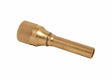 A brass hose nozzle with a knurled grip and cylindrical tip, designed for controlling water flow, demonstrates quality metal fabrication, shown against a white background.