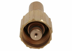 Close-up view of a brass fitting or adapter, likely used for gas or plumbing connections, showing the threaded interior and rubber gasket—ideal for use with a heavy duty welding mixer compatible with all fuel gases.