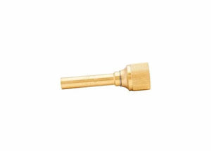 The Harris 9100100 H-16-S Alternate Fuels Injector Mixer, featuring a brass cylindrical body and textured grip, is displayed against a white background and resembles a garden hose nozzle in design.