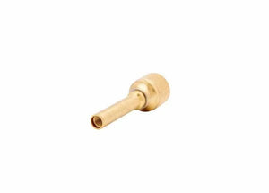 The Harris 9100100 H-16-S Alternate Fuels Injector Mixer, a small brass adapter with a threaded body and knurled end for low-pressure gas mixing, is displayed on a white background.