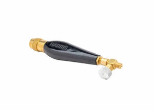 Harris 1400086 HAS-400 brass and black torch handle with white HARRIS knob for precise gas control in welding applications.