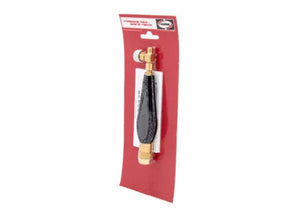 Black and brass tire valve stem tool for Harris 1400086 HAS-400 torch handle, on red and white card; welding accessory.