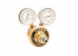 Harris HP3550-250P High Purity Brass Regulator 4000957 for welding, with dual gauges, stainless diaphragm, on white background.