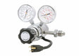 The Harris 3100222 - HP715-100SCFH-580 120 volt Flowgauge Regulator features dual psi/kPa gauges, a black adjustment knob, and an attached three-prong cord indicating its an electrically heated CO2 flowgauge regulator.