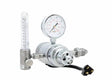 The Harris 3100406 - HP725-100SCFH-580 240 volt Flowmeter Regulator, featuring a pressure gauge, marked flow meter, adjustment knob, cable, and inlet/outlet connectors, is shown on a white background.