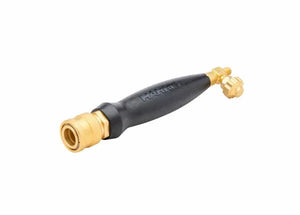 The Harris 1400084 HQA-4 Inferno Air-Fuel A-Hose Quick Connect Torch Handle features a brass and black metal body with large threaded A-hose connection, adjustment valves, and an ergonomic “Harris” grip. The background is plain white.