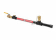 The Harris Model HSD 1/2 Single 7/8-14 LH Fuel Gas Station Drop - 4300806 is a horizontal hydrogen gas pipe assembly with a red HYDROGEN label, rated MAX VALUE: 250 PSI, brass and black fittings, OSHA-compliant yellow shut-off valve, capped ends, and safety chain.