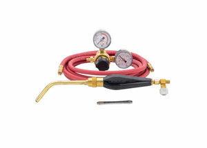 The Harris Model HSF-4 HAS-400 601-15-520A Screw Connect A Hose Inferno Kit (4400092) includes a brass torch handle with black grip, two red hoses, gold-colored gauges, and connectors—displayed on a white background.