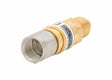 The Harris Model IQC M-F Regulator-to-Hose Type Quick Connector - 4301613 is shown isolated on a white background, featuring a silver threaded end, gold-colored hexagonal middle section, and labeled with text.