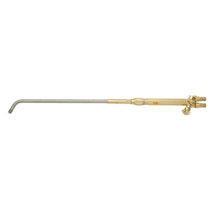 The Harris Model K-43-1 with 36 in. Tip Tube Heating Torch Assembly (1801350) features a durable brass and steel build, long straight nozzle with downward bend, gas hose fittings, and adjustment knobs—ideal for welding, metal cutting, and alternate fuels.
