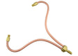 The Harris Model TH-96-XL Twin-Tip Holder (QC96832) is a flexible copper pipe with two curved branches and brass hex fittings, shaped like a wide Y. It has a smooth finish and is ideal for brazing large diameter tubing in plumbing or HVAC systems.