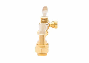 A Harris Model V-2460-AF Cutting Attachment (1300525) is shown vertically on a white background, featuring a brass body, handle on top, and threaded base, designed for use with all fuel gases or Harris cutting systems.