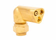 A Harris Model V-273 V-Series cutting attachment-style head features a 90° angle and a 7/8-20 UNEF-2-A (RH) threaded tip connection, part number 9005696, with a smooth, golden-yellow brass finish.