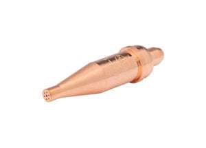Harris V1-101-0 V-Series copper acetylene hand cutting tip for welding torches, metal fabrication tool on white background.
