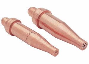 Harris V1-101-1 V-Series Hand Cutting Tips (1502091), copper welding tool accessories, side by side on white background.