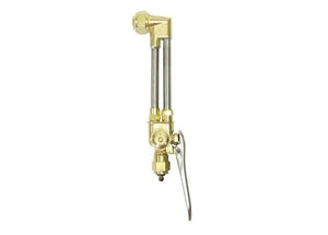 The Harris 1300048 VH13 All Fuel Gases V-Series Cutting Attachment features brass and steel construction, two parallel tubes, a central control valve, and a long silver handle; compatible with all fuel gases.
