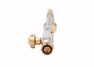 A close-up of the Harris 1300048 VH13 All Fuel Gases V-Series Cutting Attachment, featuring a brass and silver nozzle with control knob, shown on a white background. Compatible with all fuel gases.