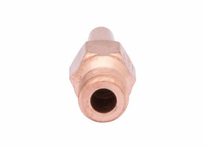 Tellurium copper pipe fitting with a hexagonal nut and a central opening, viewed from the front against a white background.