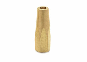 A small brass, cone-shaped brazing tip with a hole through the center stands upright on a white background.