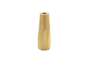 A small, cylindrical brass object resembling a Harris 8490 oxy-acetylene welding tip with a tapered shape and a hole at the top, standing upright on a white background.