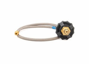 Harris PIGTAIL 72" armored hose, SS-lined, 1/4" NPT(F) x NPT(M), for welding equipment propane tank hookup. Model 9007828.