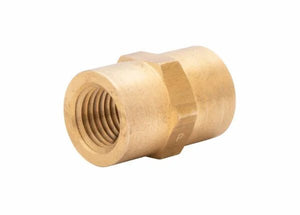 Harris Pipe Thread Adaptor 8800985, brass hex coupling nut for Model 2290 heating tips, welding tool, on white background.