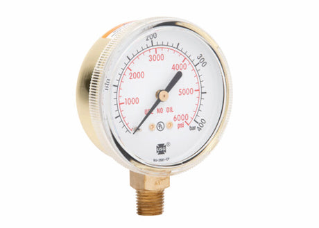 Harris Regulator Pressure Gauge 2-1/2"6000 PSI/400 BAR BRS - 9006252 - WeldingMart.com