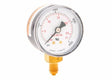 A close-up of a Harris 50mm pressure gauge shows measurements in psi and bar, with a needle pointing to zero. The regulator pressure gauge features a brass connector and the words USE NO OIL printed on its face.