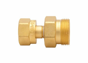 Harris MC-to-B Adaptor 8808850 for acetylene welding regulators, brass compression fitting, hex nut, on white background.