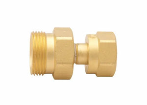 Harris Regulator-to-Tank MC-to-B Adaptor 8808850 brass welding fitting with male thread and hex nut for gas tanks, on white background.