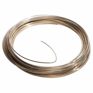 A coil of Harris 40T550 Safety-Silv 40T Silver Brazing Alloy, 3/32 in (2.4 mm), 50 troy ounce, is neatly wound with one end sticking out, displayed against a plain white background.