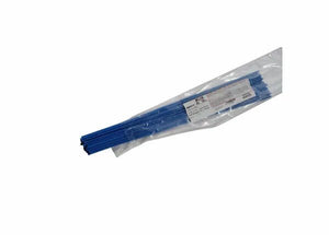 A clear bag containing multiple blue Harris 45F318L Safety-Silv 45FC flux-coated silver brazing alloy rods (1/16 in, (2) 1 lb bags/Tube) lies on a white surface. The label with product details and barcode is partially visible.