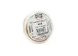 A circular plastic container with a transparent lid holds Harris Safety-Silv 45TFC Flux-Coated Silver Brazing Alloy, 1/16 in (1.6 mm), 5 tubes, cadmium-free, made in USA, meets NSF Std 51, and features a barcode on the label.
