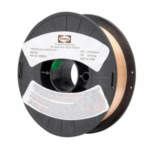 A 10 lb spool of Harris Silicon Bronze MIG (GMAW) Welding Wire, 0.030 in (0.76 mm), model 00SIBE5, features copper-colored wire wound on a black plastic spool with a white sticker displaying product details.
