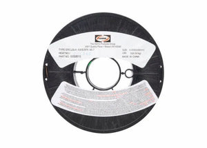 A black spool of Harris Silicon Bronze MIG Welding Wire, 0.030 in (0.76 mm), 10 lb (00SIBE5), with tech specs and safety notes on the label, is shown from above against a white background.